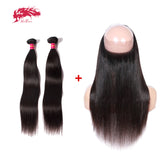 Virgin Brazilian Straight Hair 2 Bundles With 360 Lace Frontal Closure